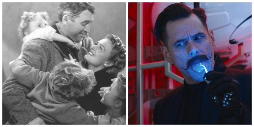 Left: George Bailey from It's A Wonderful Life. Right: Jim Carrey as Dr. Robotnix in Sonic The Hedgehog
