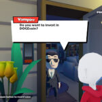 Vampire asking man in suit and glasses "Do you want to invest in DOGEcoin?